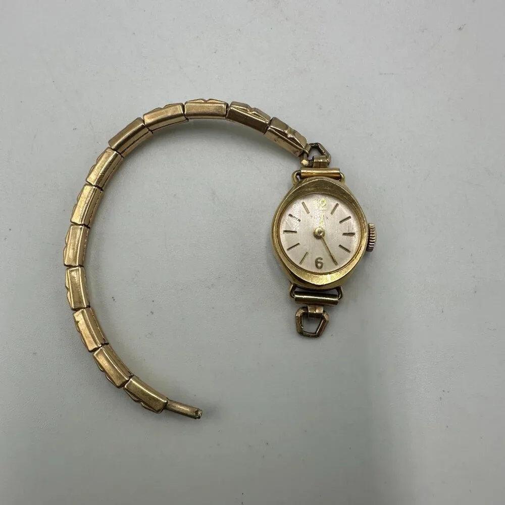 3/$30 VTG. Timex Watch Women Gold Tone Manual Wind BROKEN Stretch Band Working